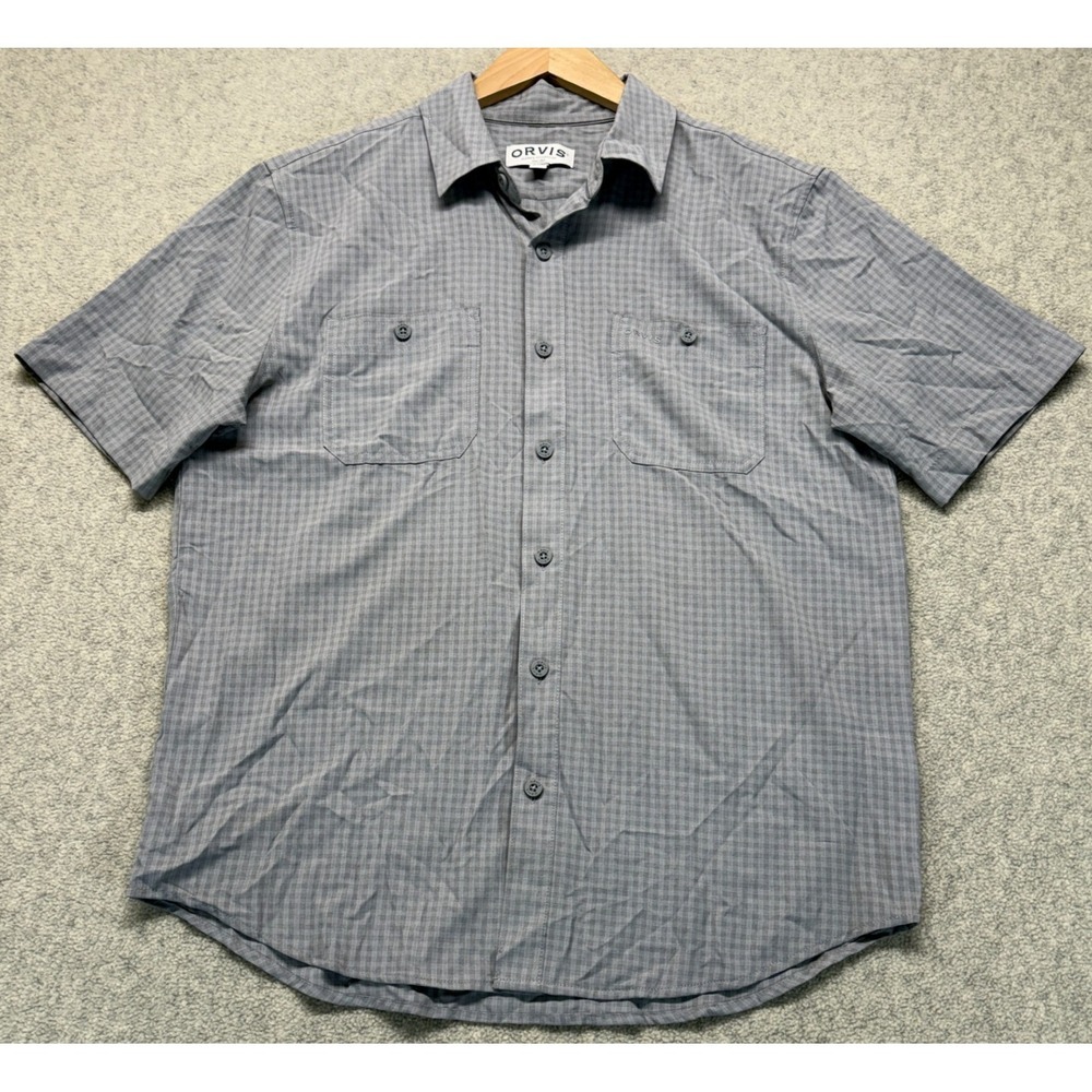 Orvis Mens Button Up Shirt Gray Plaid Tech Quick Dry Classic Short Sleeve M